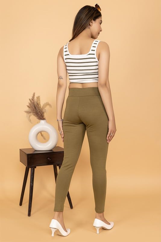 Image of Mlada Slim Fit Jeggings with Elastic Waist Band for Women Office Work Formal Wear Trousers Stretch Cotton Knit High Waist Skinny Fit Jeggings Lycra Pants Travel Comfort Jeggings