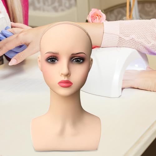 harayaa Suporte de exibição de peruca de manequim, cabeça de manequim feminina careca com maquiagem,
