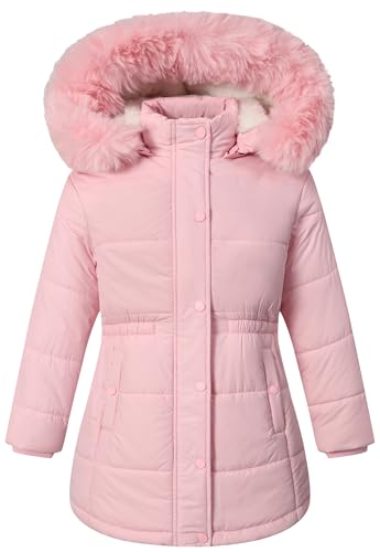 MAJSEBI Girls Winter Jacket Long Puffer Coat with Removable Hood，Kid's Warm Insulated Parka for Cold Weather, Full Zip