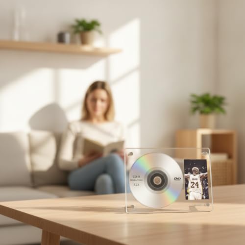 Soporte para CD acrílico con base móvil, exhibidor transparente antiarañazos 4