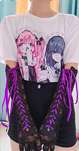 Miskon Sexy Fingerless Gloves Long Womens Lace Up Arm Warmer Punk Halloween Party Purple #TOP5