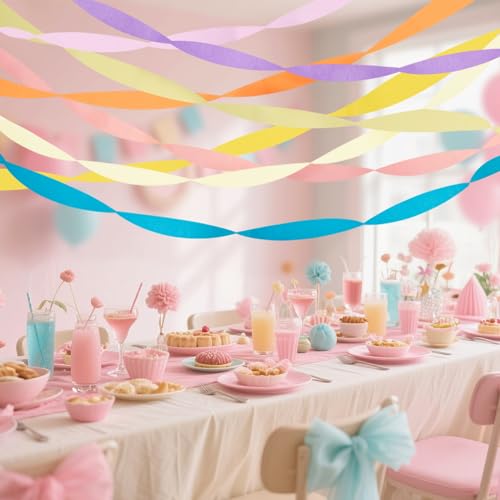 Image of Crepe Paper Streamers, 8 Rolls Pastel Party Streamer for Spring Tea Party Decorations, Easter Wedding Bridal Baby Shower Decorations