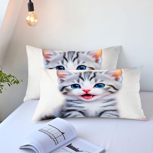 Parure de couette 220x240 chat microfibre coton linge de lit animal