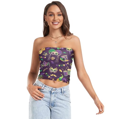 Mardi Gras - Camiseta corta sin tirantes para mujer, camiseta de tubo de malla, camiseta sexy de tubo (S), Mardi Gras, M