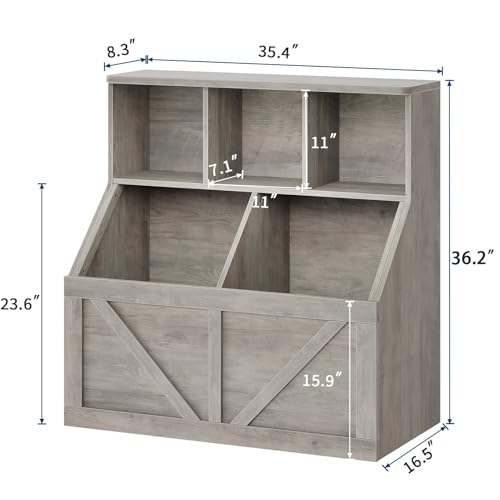 GarveeHome Kids Toy Storage Organizer, Kids Bookshelf and Toy Storage, Toddlers Bookshelf Toy Organizer for Kids Rooms Playroom Bedroom Nursery Daycare, Washed Grey