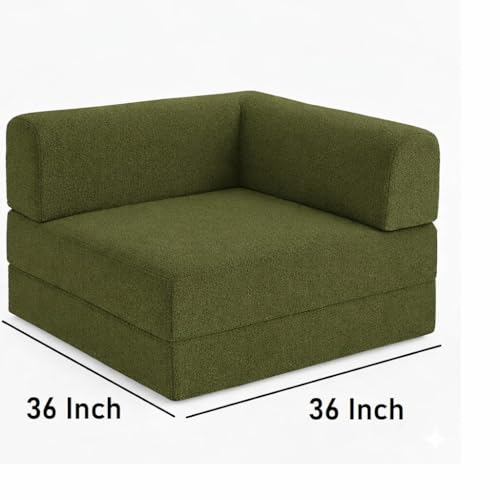 Image of Premium Boucle Fabric Sofa Cum Bed | Foldable Floor Sofa with Backrest | Convertible Single Bed | Space-Saving Furniture for Living Room & Bedroom,Olive Green