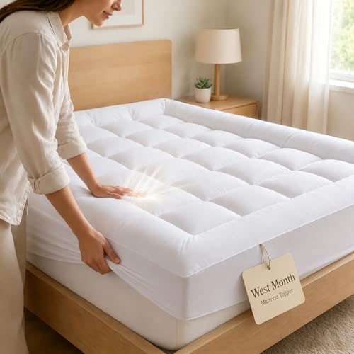 West Month Mattress Topper West Month Mattress Topper 1000gsm Premium Quilted Mattress Cover with Deep Pocket Fits 8-21 Inch Mattresses Breathable Fluffy Bed Topper for Soft Comfort (White King)