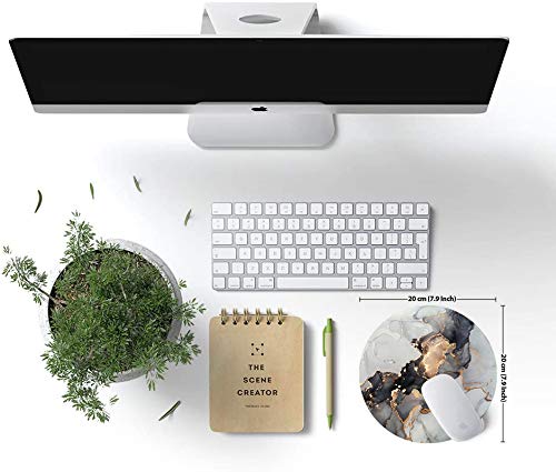 Black White Gold Marble Round Beautiful Mouse Mat, Cute Mouse Pad With Design, Non-Slip, Rubber Base, Waterproof, Office , Small Size 7.9 X 0.12 Inch #TOP5