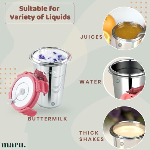 Image of MARU Stainless Steel Tumbler 400ml with Lid, Reusable Straw & Cleaning Brush - Durable, Leakproof & Portable Sippy Cup Ideal for Travel, Office & Home (Pink)