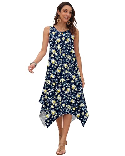 Image of AUSELILY Women's Summer Dresses Casual Sleeveless Midi Tank Beach Dress | Women's Asymmetrical Hem Sundress with Side Pockets, Great for Beach, Vacation & Daily Wear