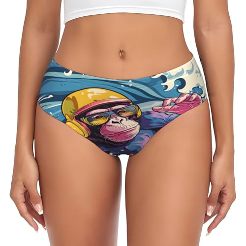 NLCUUIQ Monkeys Surfing Panties for Women Fashion Bikini Underwear Women's Lightweight Briefs Hipster Panty Ladies Brief Breathable Underwear Cheeky Panties Size XL