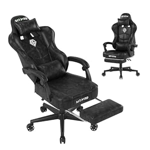 Gaming Chair with Footrest-Video Desk Computer Ergonomic Chairs- Big and Tall PC Chair with Headrest Lumbar Support, PU Leather Height Adjustable 360° Swivel Computer Office Chairs for Adult-Black