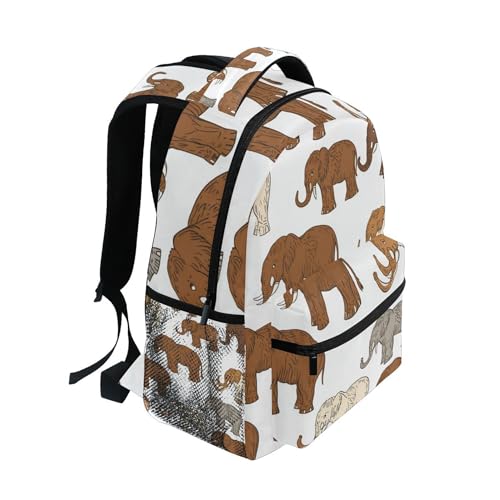 Brown White Mammoth Backpack Laptop Tablet Travel School Backpack with Name Tag for Kids Boys Girls2