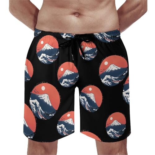 Fuji-Moutain Wave Men's Board Shorts with Mesh Liner Quick Dry Swim Trunks Hawaii Beach Short Pants