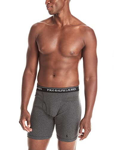 POLO RALPH LAUREN Men's Classic Fit Cotton Boxer Briefs, Trunks & Long Leg Available, 3-Pack, Andover Heather/Madison Heather/Black-3 Pack, Large3