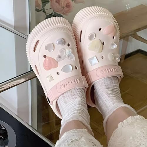 Women’s Slides with Bling DIY Heart Charms and Holes Cute Summer Slippers Non-Slip Sandals2