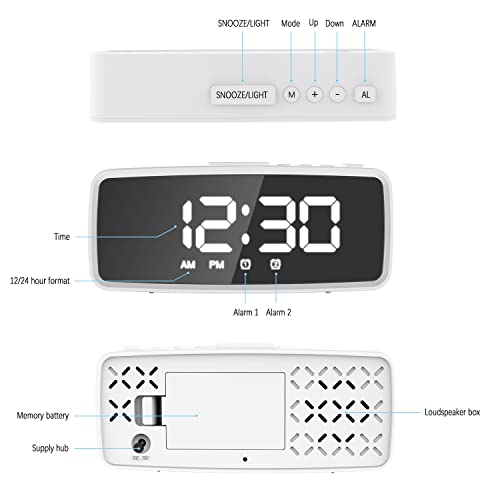 Image of Small Desk Clock, Digital Alarm Clock Battery Operated for Bedroom, with Dimmer, Dual Alarms, Snooze, Electric Bedside Desk Clock for Home, Office, Teens