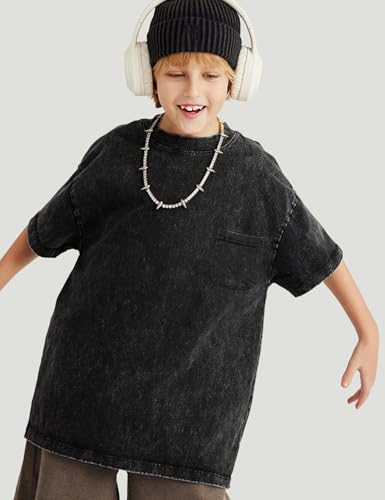Yimoon Boys Girls Cotton T-Shirts Kids Oversized Acid Wash Tee Shirts Loose Fit Short Sleeve Summer Basic Tops 5-12Y2