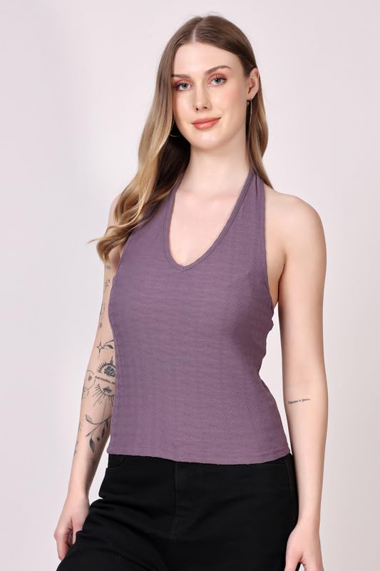 Image of London Hills Women's Cotton Slim Fit Tank Top Halter Neck Tops Stylish | Backless Tops | Halter Neck Top | Backless Tank Tops