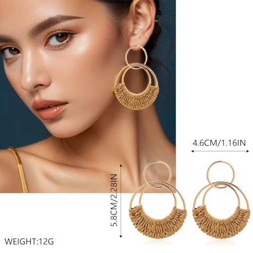 4 Pairs Rattan Earrings for Lightweight Geometric Personalized Earrings Handmade Straw Wicker Braided Teardrop Hoop Dangle Earrings for Women3