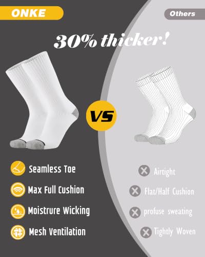Image of ONKE Seamless Athletic Work Socks for Men Heavy Duty Boot Max Cushion Crew