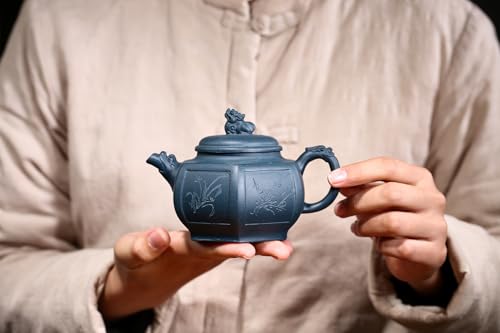 Image of Yixing Clay Teapot 10oz Zisha Tea Pot Hexagonal Handmade Dragon and Lion Chinese Kungfu Tea Set (Tianqing clay)