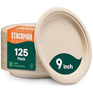 100% Compostable Paper Plates, Heav...