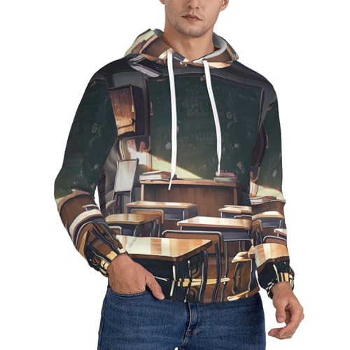 XTYGETY Svart tavla tapet 1 tryck vuxen herr fleece huvtröjor sweatshirts mjuk pullover sweatshirt med fickor för män, Svart, XS