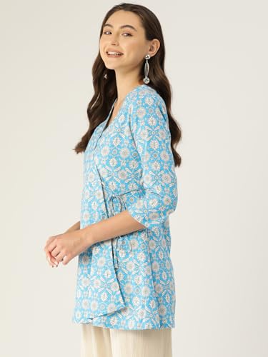Image of feranoid Floral Print Angrakha 3 Sleeves Flared Kurti