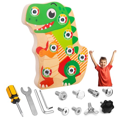 Liangding Montessori Dino Schraubbrett aus Holz – Busy Board Motorikbrett...