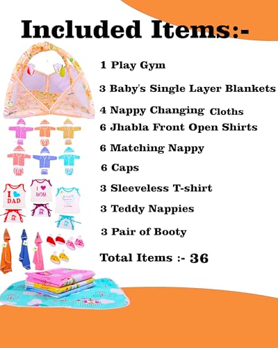 Image of Toddylon Flat Bed 39 in 1 New Born Baby Products All Baby Bedding Set | Baby Clothes | Gift Packs | Hospital Kit | Essentials Items | Infants Combo (0-6 Months)