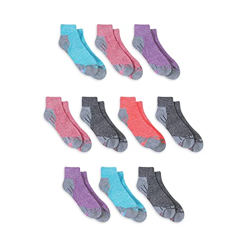 Hanes Womens Comfort Fit Extended Size Ankle Socks 10-Pack, 10-12, Purple/Pink