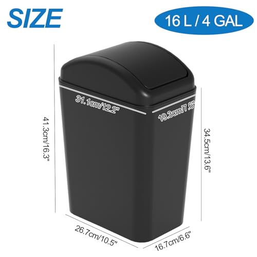 Image of Farmoon 16 L /4 Gallon Slim Plastic Trash Can, Swing Lid Garbage Bin, Black