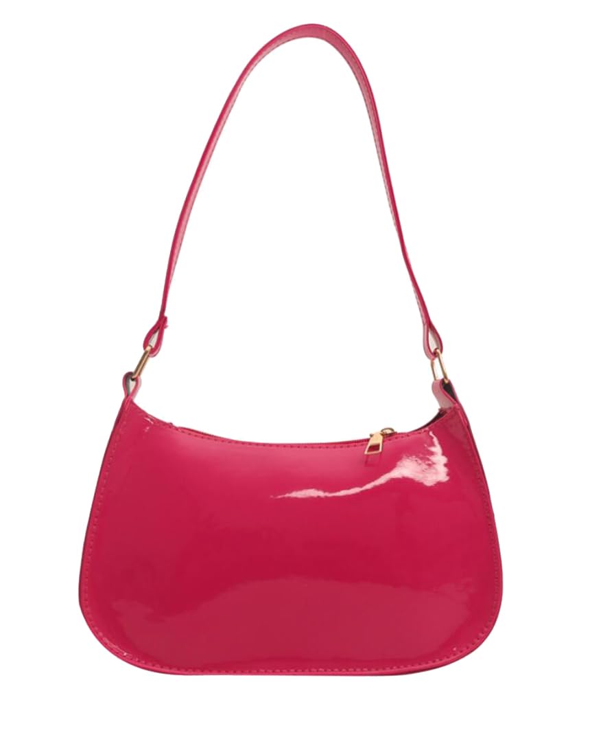 Patent Leather Clutch Purse Shiny Evening Handbags for Women Armpit Shoulder Bag MINI Hobos: Rose