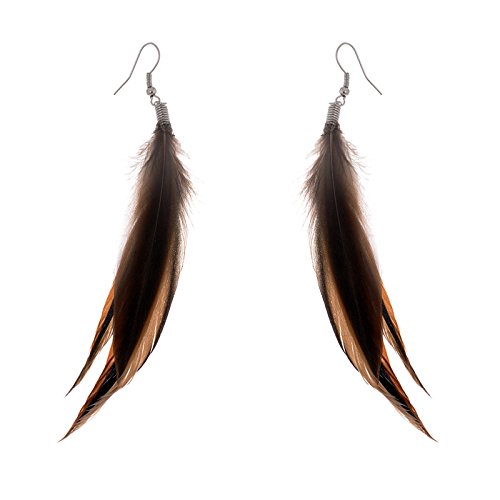 Lureme Bohemian Style Brown Feathers Dangle Earrings (02004756) (Brown)