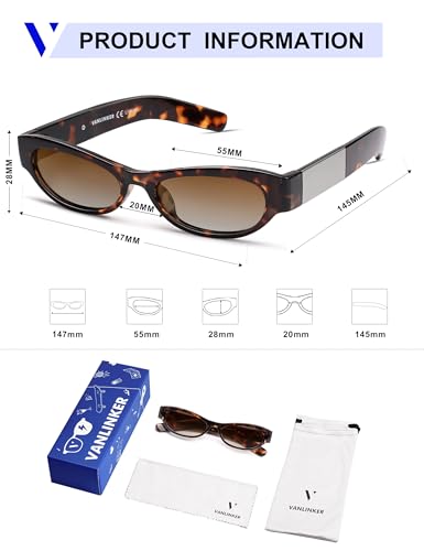 Image of VANLINKER Retro Cat Eye Polarized Sunglasses for Women Men Small 90s Style Trendy Vintage Narrow Wing Frame VL9799