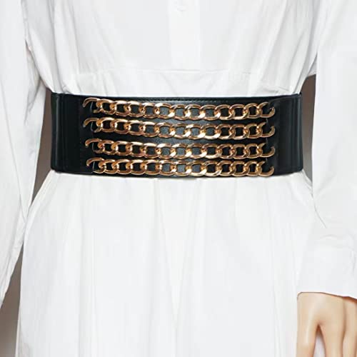 Womens Wide Elastic Waist Belts For Dresses With 4rows Golden Ladies Punk Chain Cinch Waistbands Belt2