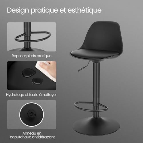 Tabouret de bar avec dossier confortable pour soulager le dos à table