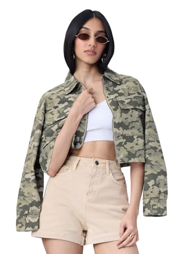 Veste utilitaire légère camouflage en coton pour femme coupe grande taille de couleur vert olive