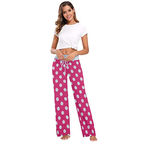 Aflyko Pajama Pants For Women Polka Dot Flower Pink Comfy Loungewear Drawstring Lounge Pants Loose Sleepwear Bottoms Wide Leg Pjs M #TOP3