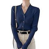 [Wowcarbazole] リブニット レディース Vネック セーター 長袖 リブ 無地 カットソー 薄手 おしゃれ Vネックカーディガン ニット 秋 冬 ストレッチ 通勤