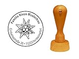 Stempel Holzstempel Adressstempel « EDELWEISS » Durchmesser ca. Ø 40 mm - mit persönlicher Adresse und Motiv - Edelweiß Pflanze Flora Fauna