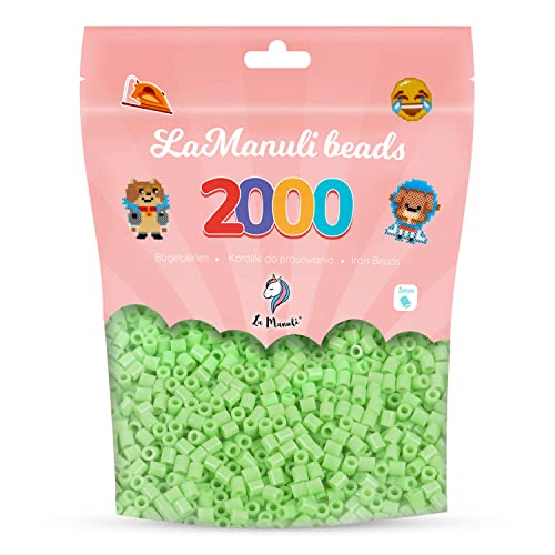 La Manuli Cuentas para Planchar Verde Claro 2000 piezas - Fuse Beads Midi 5mm - para DIY Manualidades Manualidad - Bolsa Reutilizable