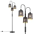 Casia Metal Tree Floor Lamp with Remote Control, Industrial 3-Lights Dimmable Tall Standing Lamp with 3pc LED Bulb, Modern Floor Lamps for Living Room, Bedroom, Study Room and Office (Black)