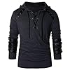 helymore Men Gothic Hoodie Steampunk Drawcord Lace up Pullover Hooded Medieval Knight Long Sleeve Sweatshirt Renaissance Costume Blouse Tops, XXL Grey #1