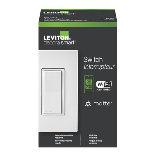 Image of Leviton Decora Smart Switch, Wi-Fi, Works with Matter, Alexa, Google Assistant, Apple Home /Siri & Wired or Wirefree 3-Way, Neutral Wire Required, D315S-1RW, White