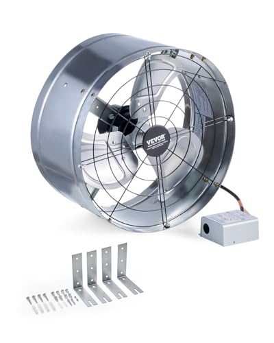 VEVOR Gable Mount Fan, 15 Inch Attic Exhaust Fan with Adjustable Thermostat & Outer Mesh, 1300 CFM House Ventilator Cools Up to 1850 Sq.Ft, Quiet Ventilation for Roof, Garage & Shop, Galvanized Color