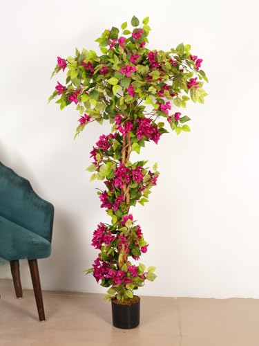 Image of ARICK DECOR 6Ft Artificial Bougainvillea Flowers Tree in Pot, 6ft Realistic Faux Pink Silk Flower Plant, Peacock Shaped Large Floor Decor for Home, Office & Balcony