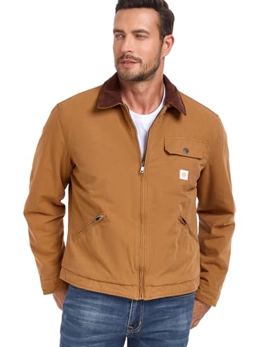 CARWORNIC Men's Winter Cotton Jacket Warm Quilted Padded Lined Cargo Work Jacket Regular Fit Casual Lapel Trucker Coat2