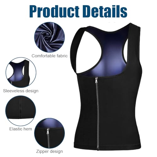 DiULi Traje de Sauna, Chaleco de Sauna con Cremallera para Mujer, Camiseta Chaleco para Bajar de Peso, Vest de Fitness con Revestimiento de PU, Acelera la Quema de Calorías y Pierde Peso Sudando (1pc)